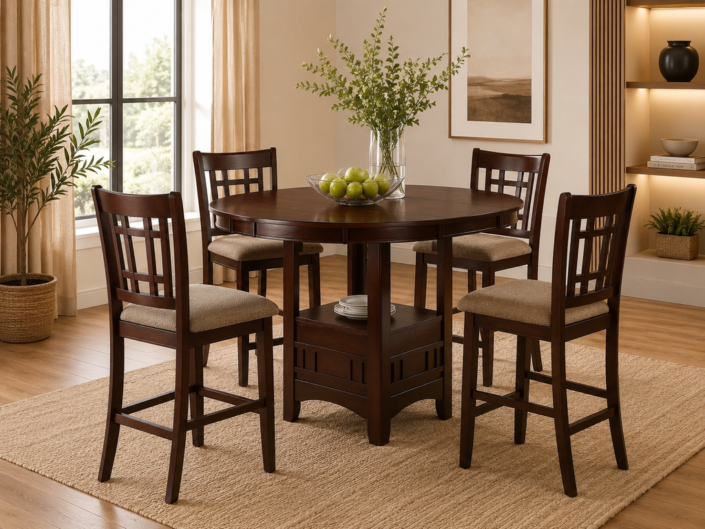 Counter Height 4-Chair Dining Set + Under Table Shelf