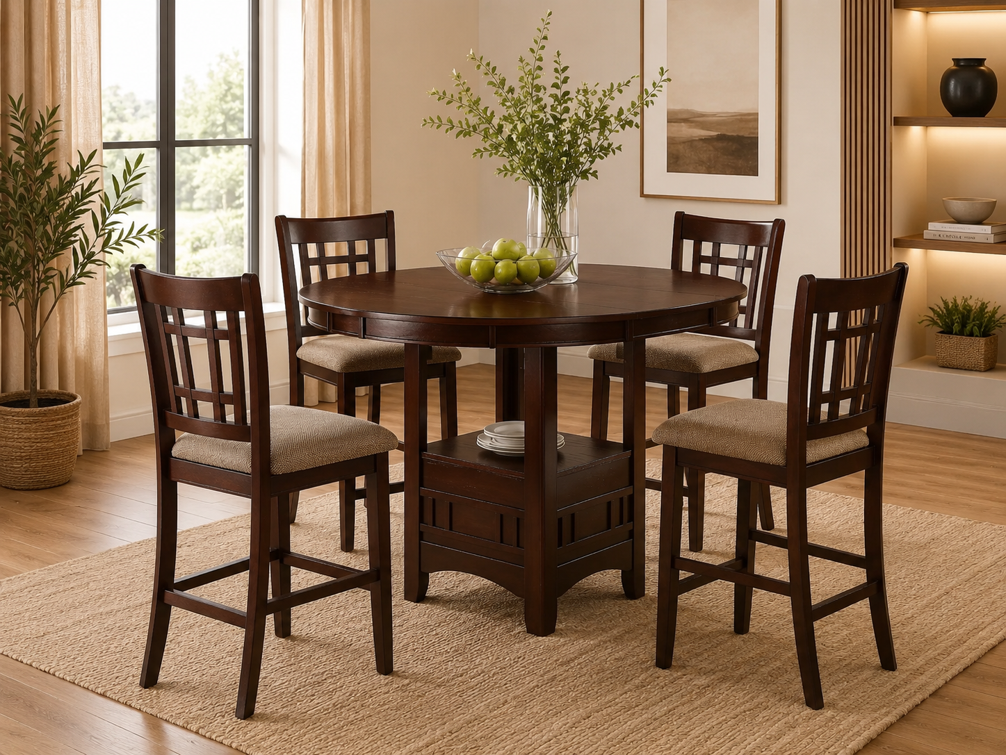 Counter Height 4-Chair Dining Set + Under Table Shelf