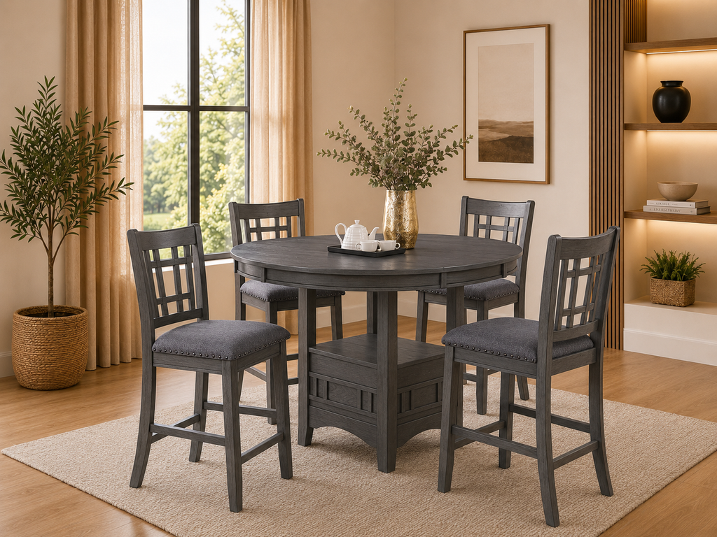 Counter Height 4-Chair Dining Set + Under Table Shelf