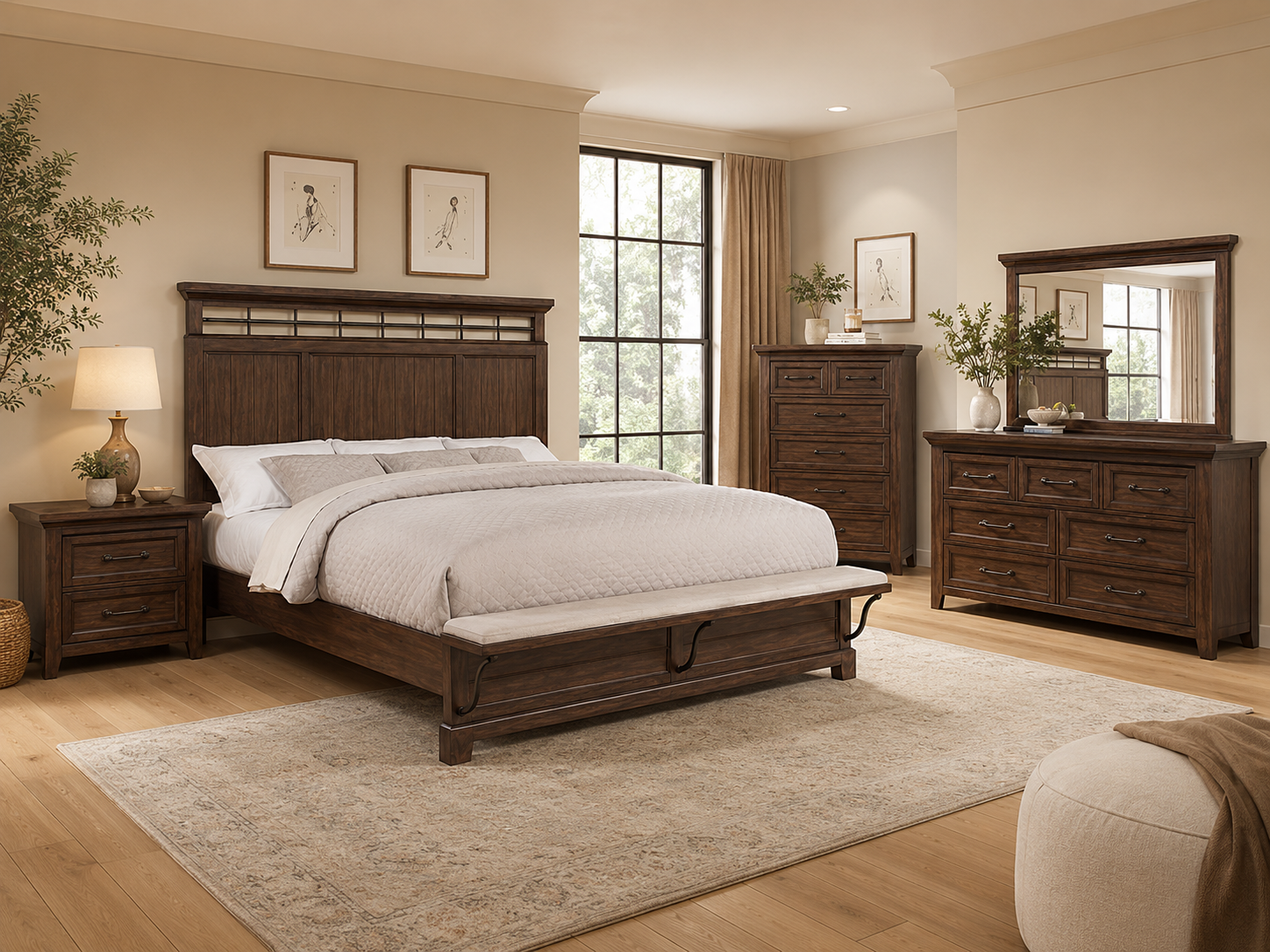 Dark Wood Bedroom Collection with Storage Pieces