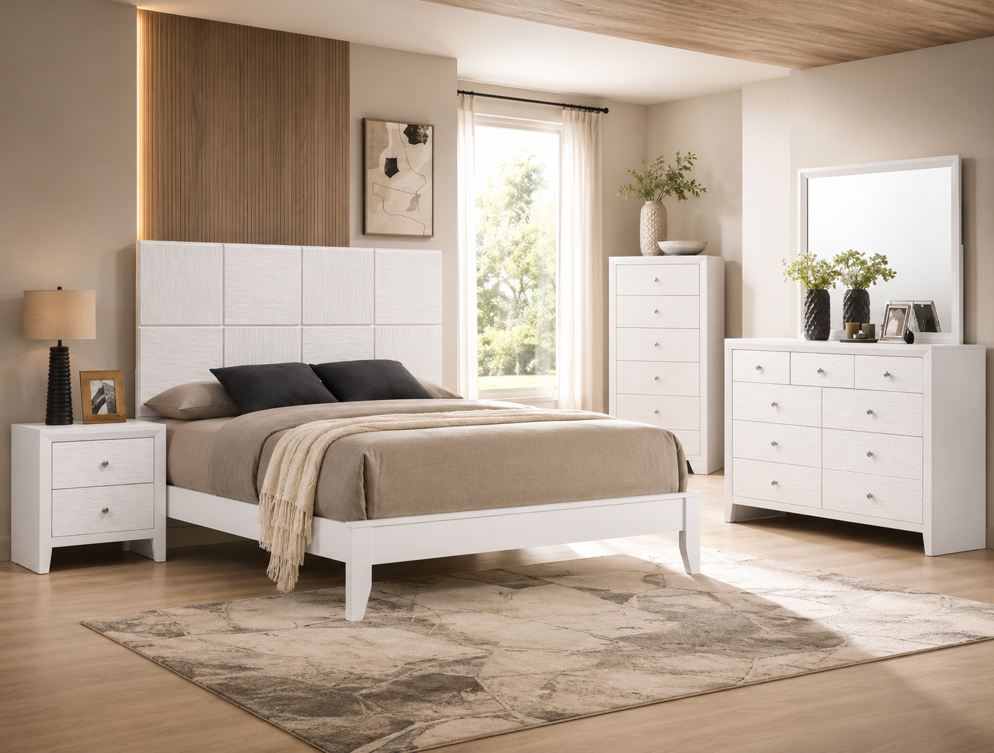 Denker Whitewash Modern Bedroom Set