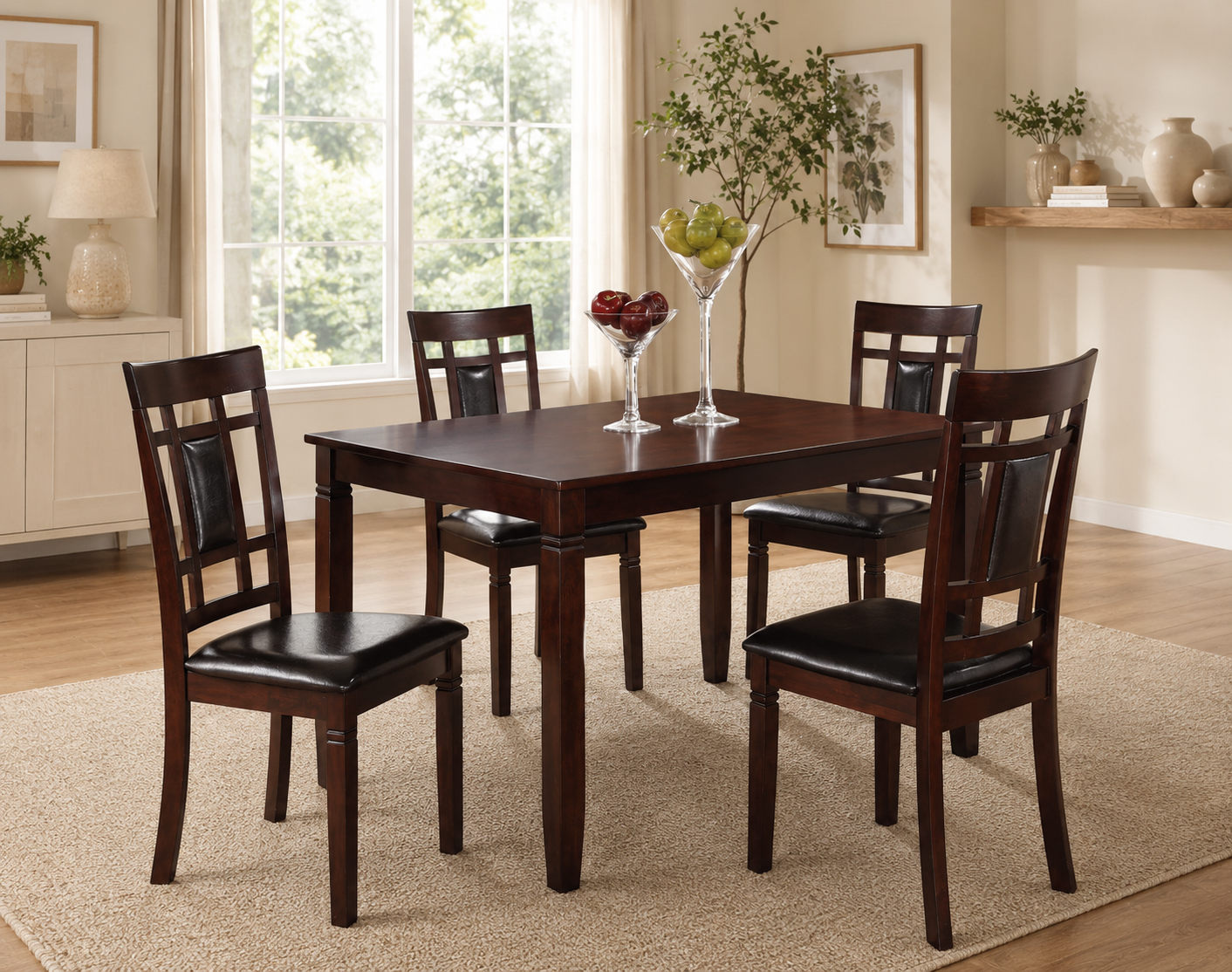 Dark Wood 4-Chair Dining Set