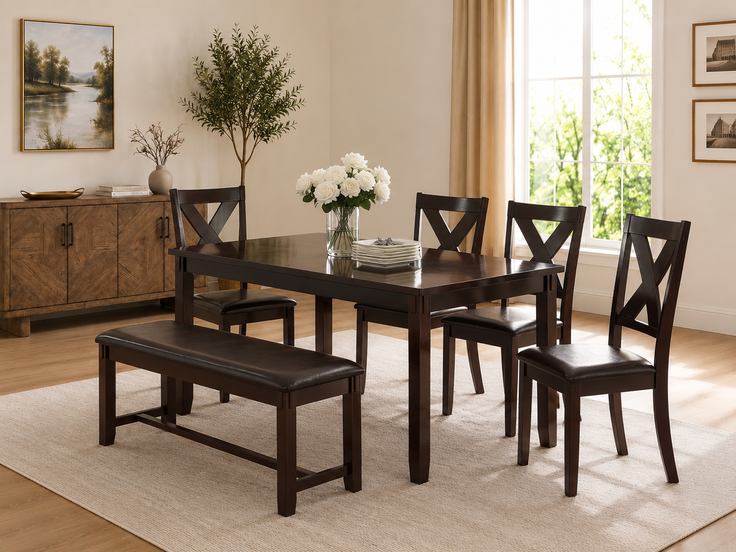 X-Back Dining Set with Bench