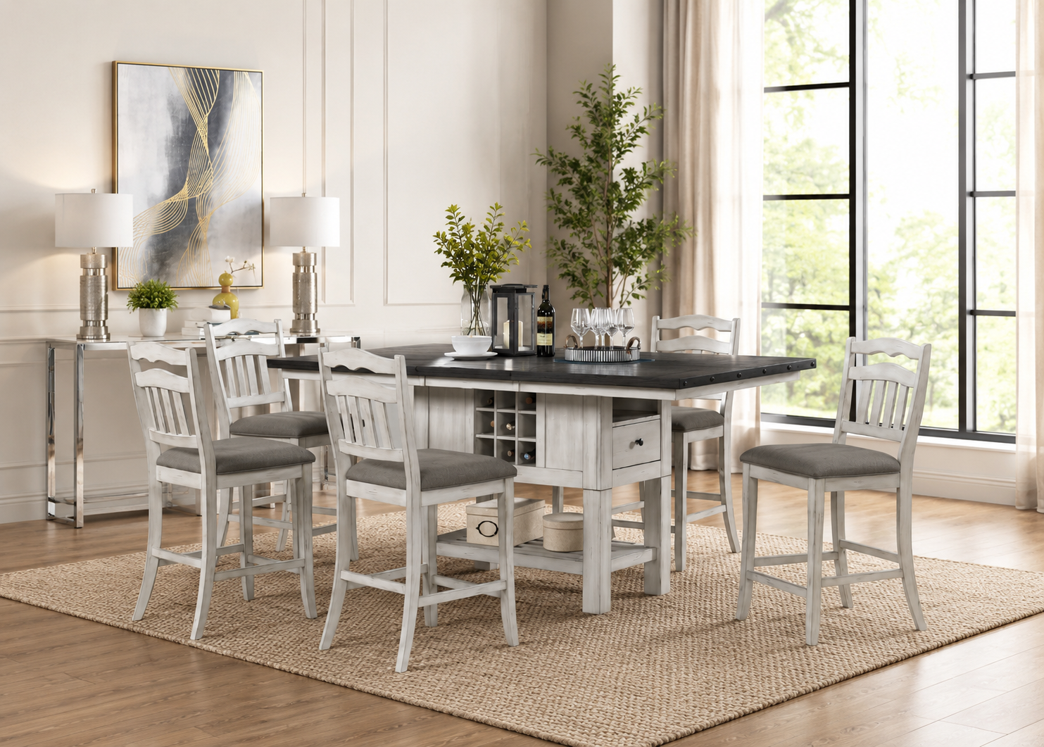 Counter Height Dining Table with Storage & Wine Rack