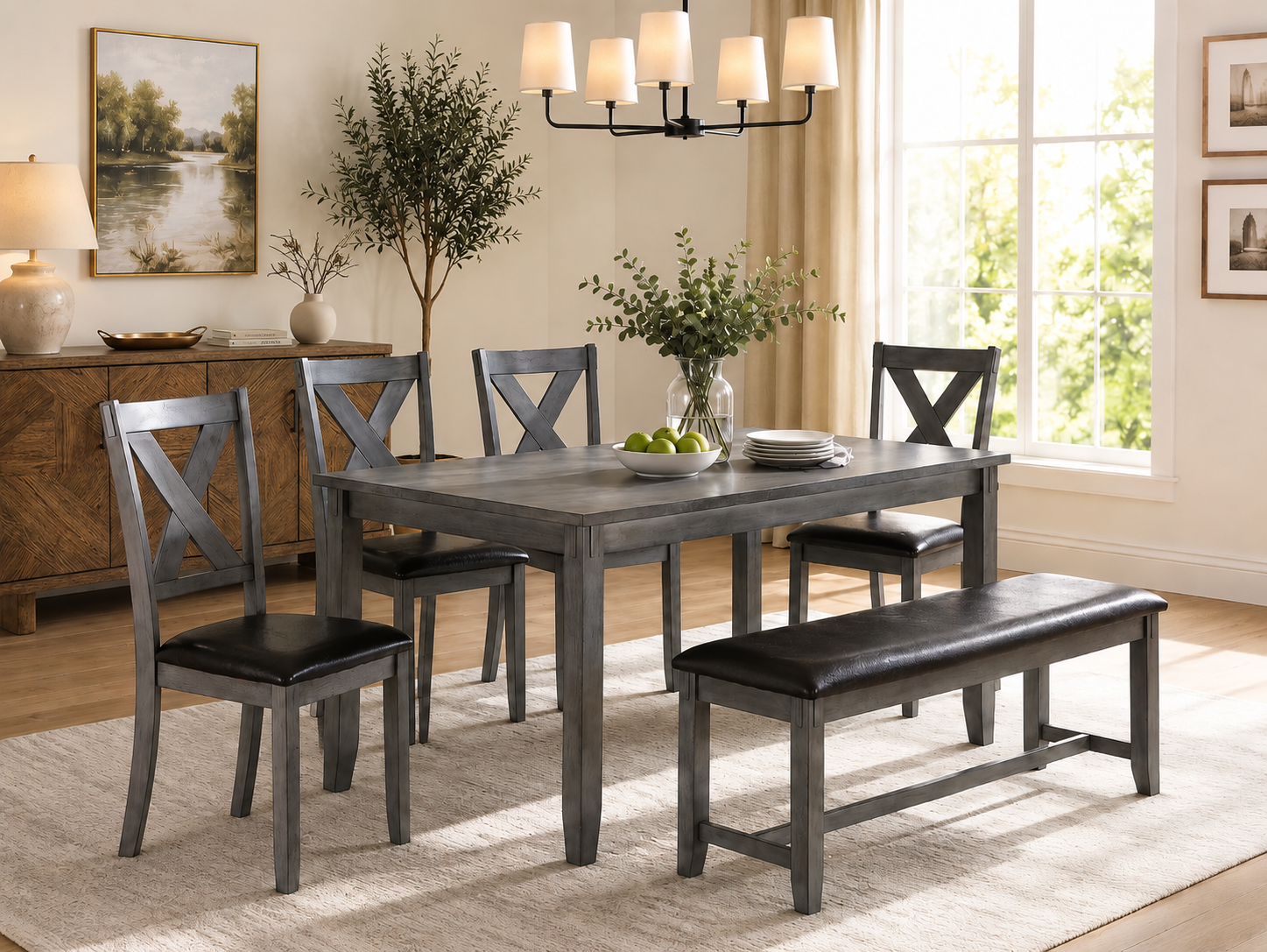 X-Back Dining Set with Bench