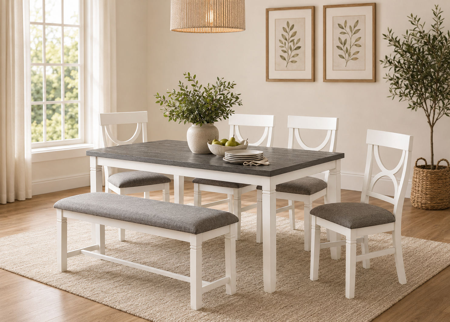 Modern Rustic Dining Set with Bench