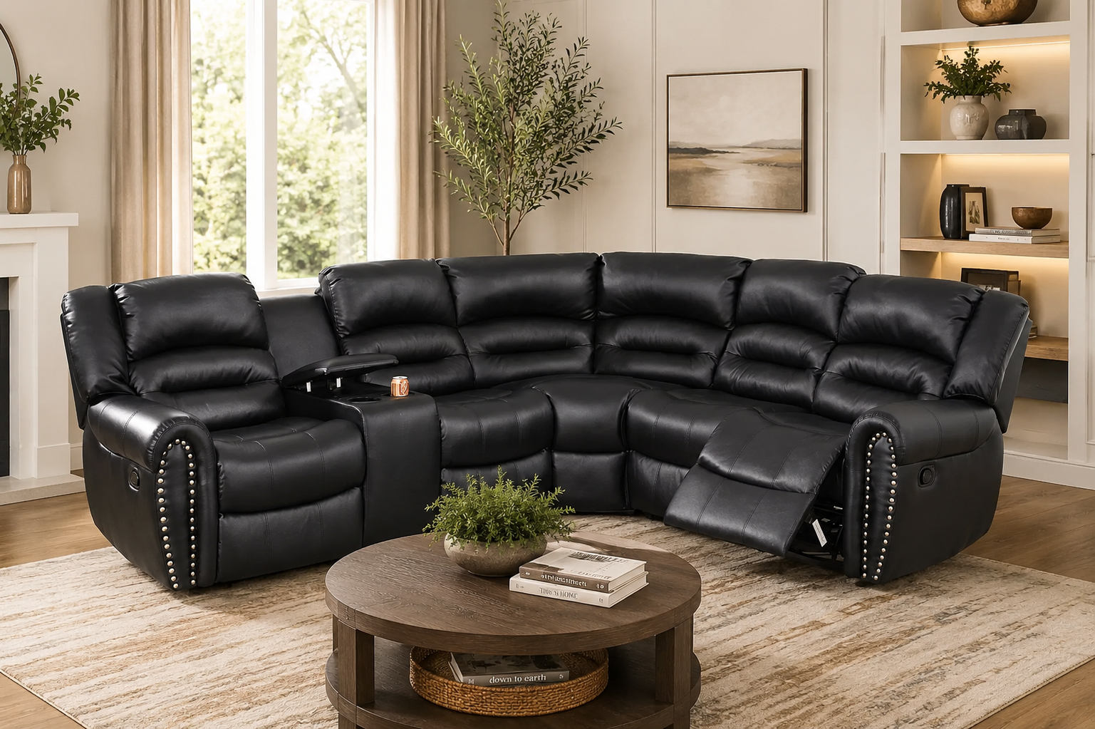 Black Reclining Sectional with Console