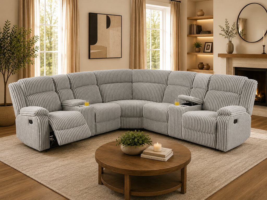 Corduroy Reclining Sectional with Consoles