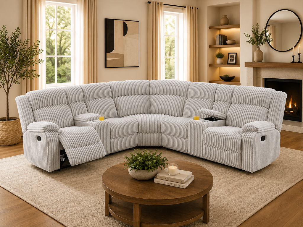 Corduroy Reclining Sectional with Consoles