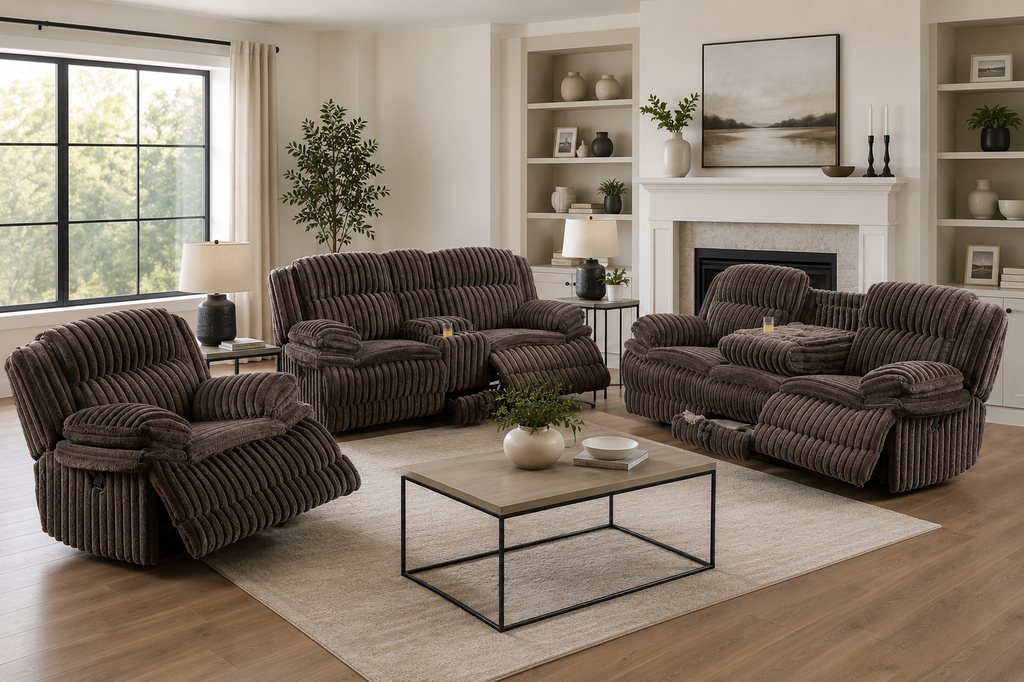 Corduroy Reclining Sofa, Loveseat & Recliner Set
