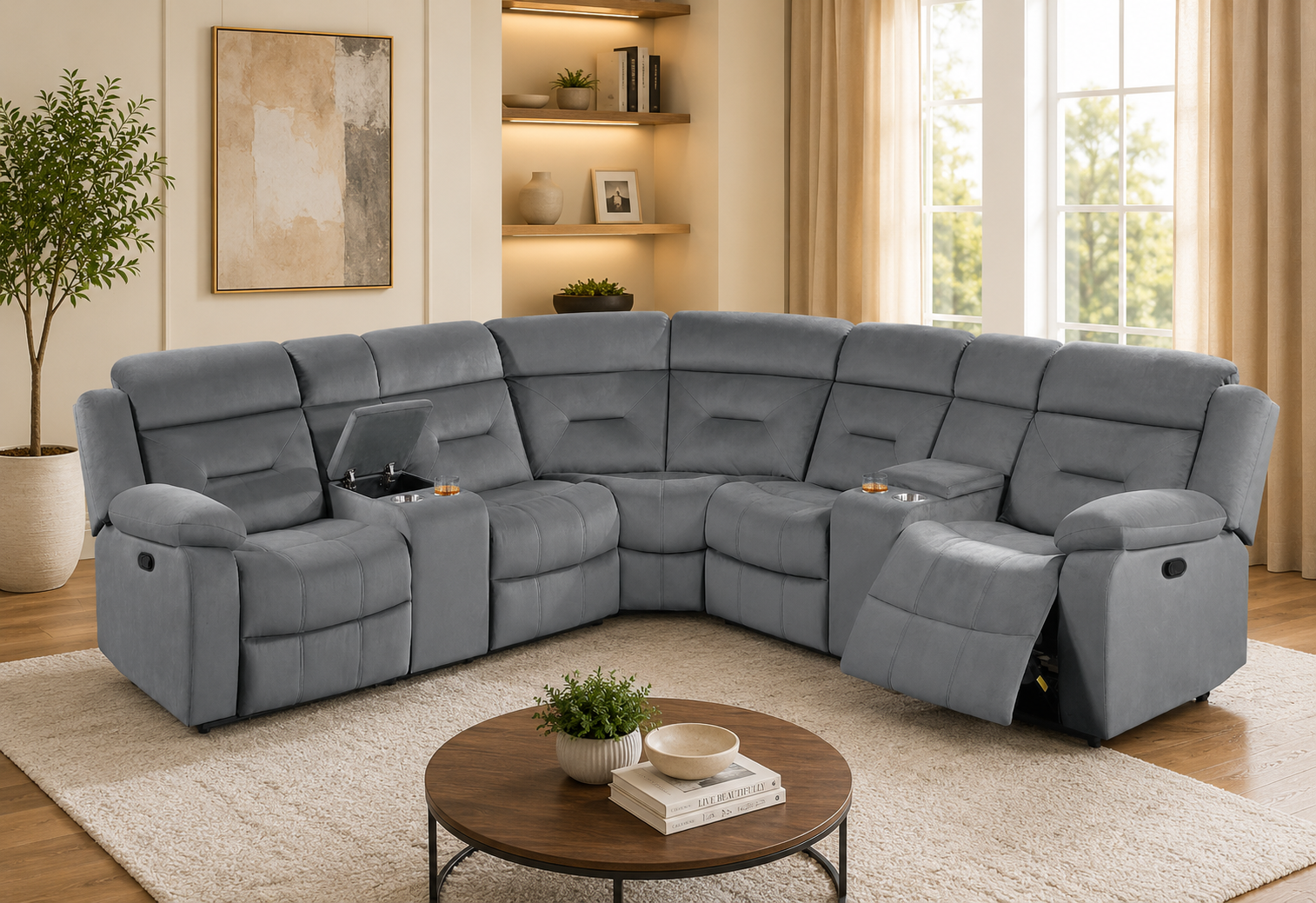 Manual Motion Velvet Reclining Sectional