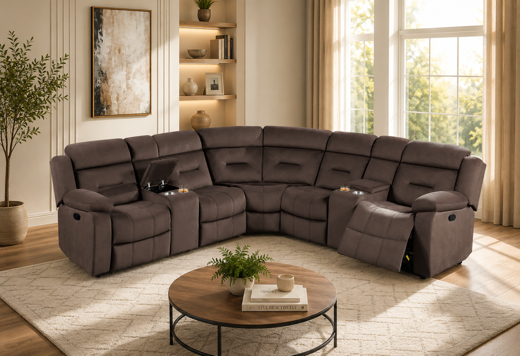 Manual Motion Velvet Reclining Sectional