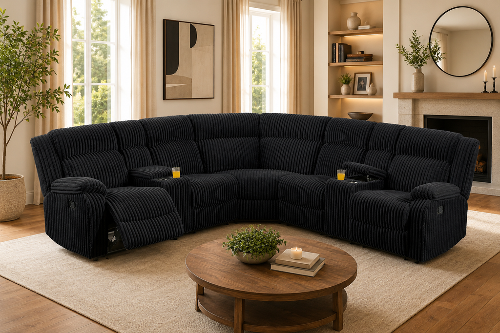 Corduroy Reclining Sectional with Consoles