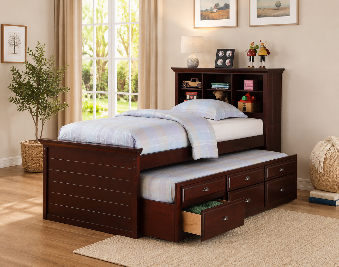 Dark Cherry Twin Storage Bed with Trundle