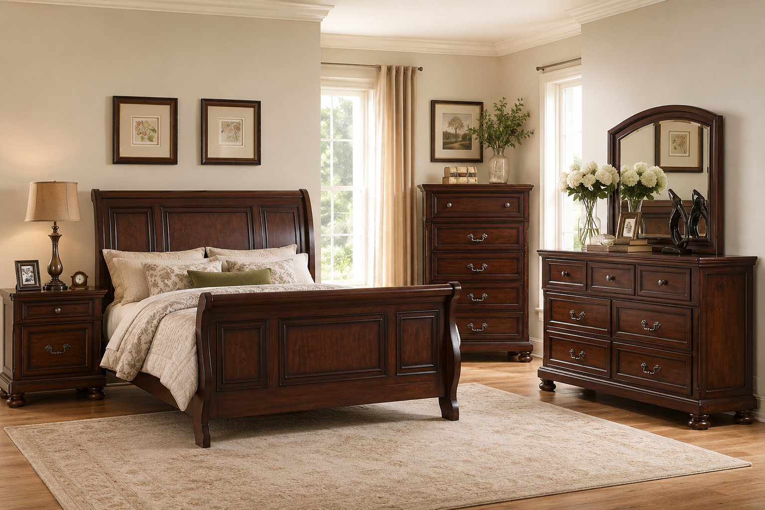 Traditional Dark Cherry Sleigh Bedroom Set