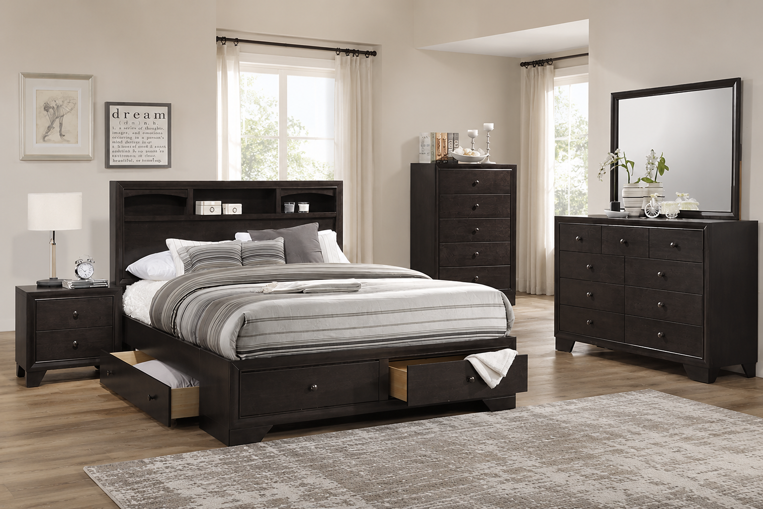 Dark Wood Storage Bedroom Set