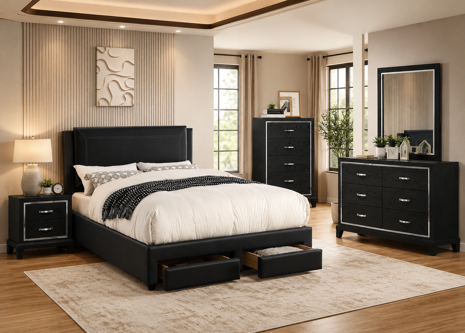 Black Storage Bed with Drawers