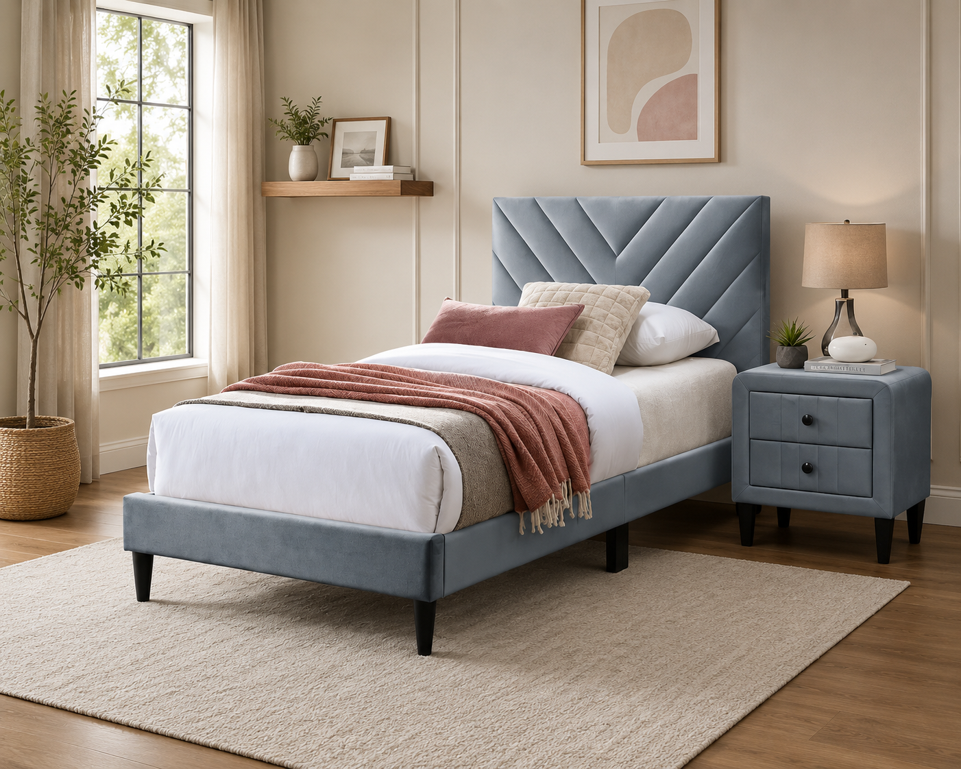 Upholstered V-Stitching Bed