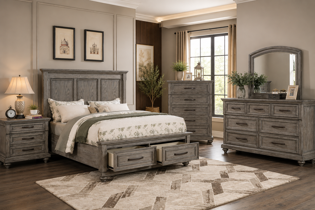 Gray Vintage Storage Bedroom Set