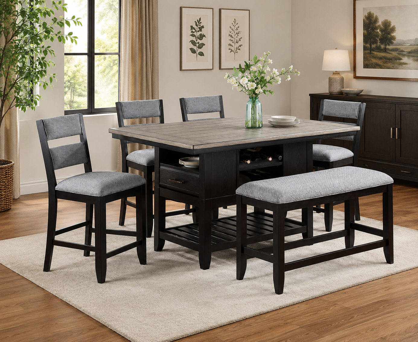 Frey Counter-Height Dining Set with Storage & Bench