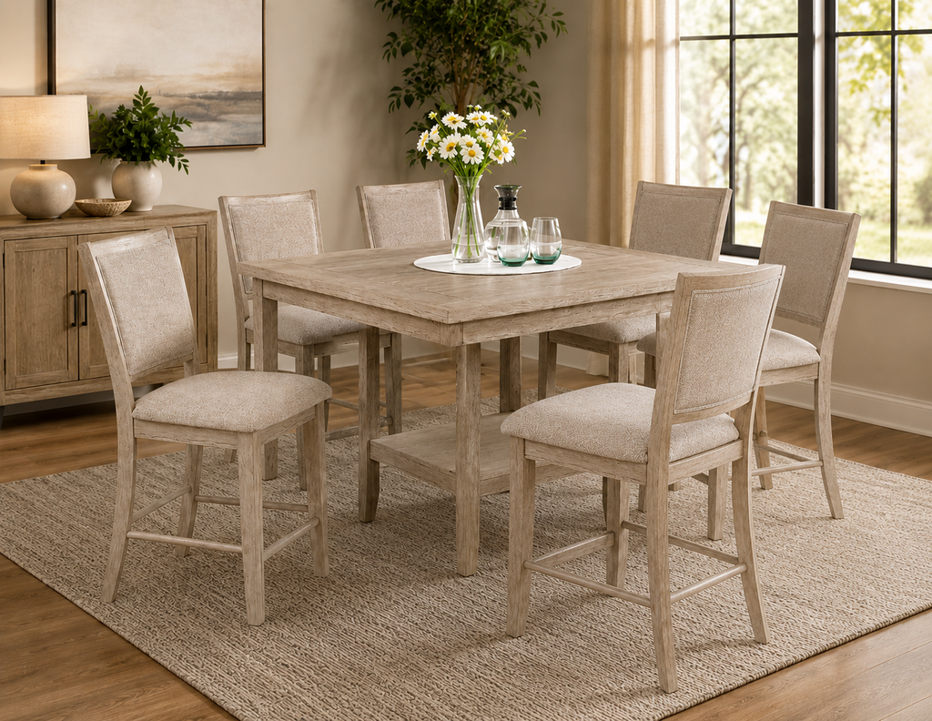 Fulton Counter-Height Dining Set with Faux Marble Turntable