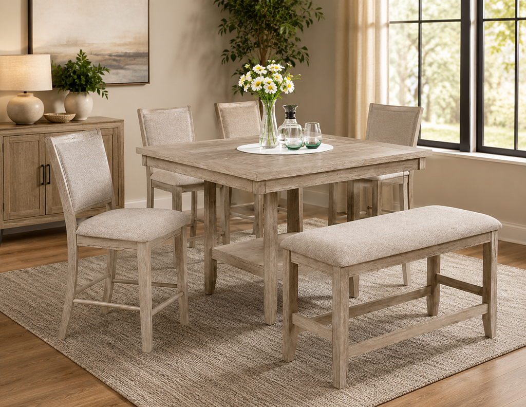 Fulton Counter-Height Dining Set with Faux Marble Turntable