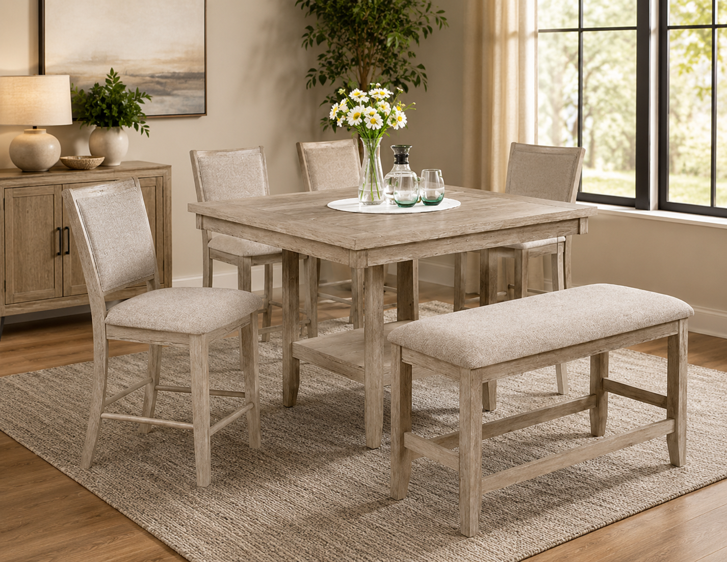 Fulton Counter-Height Dining Set with Faux Marble Turntable