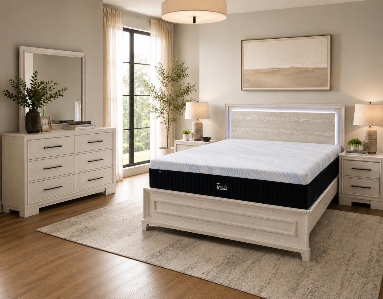 Antique White Bedroom Set + LED