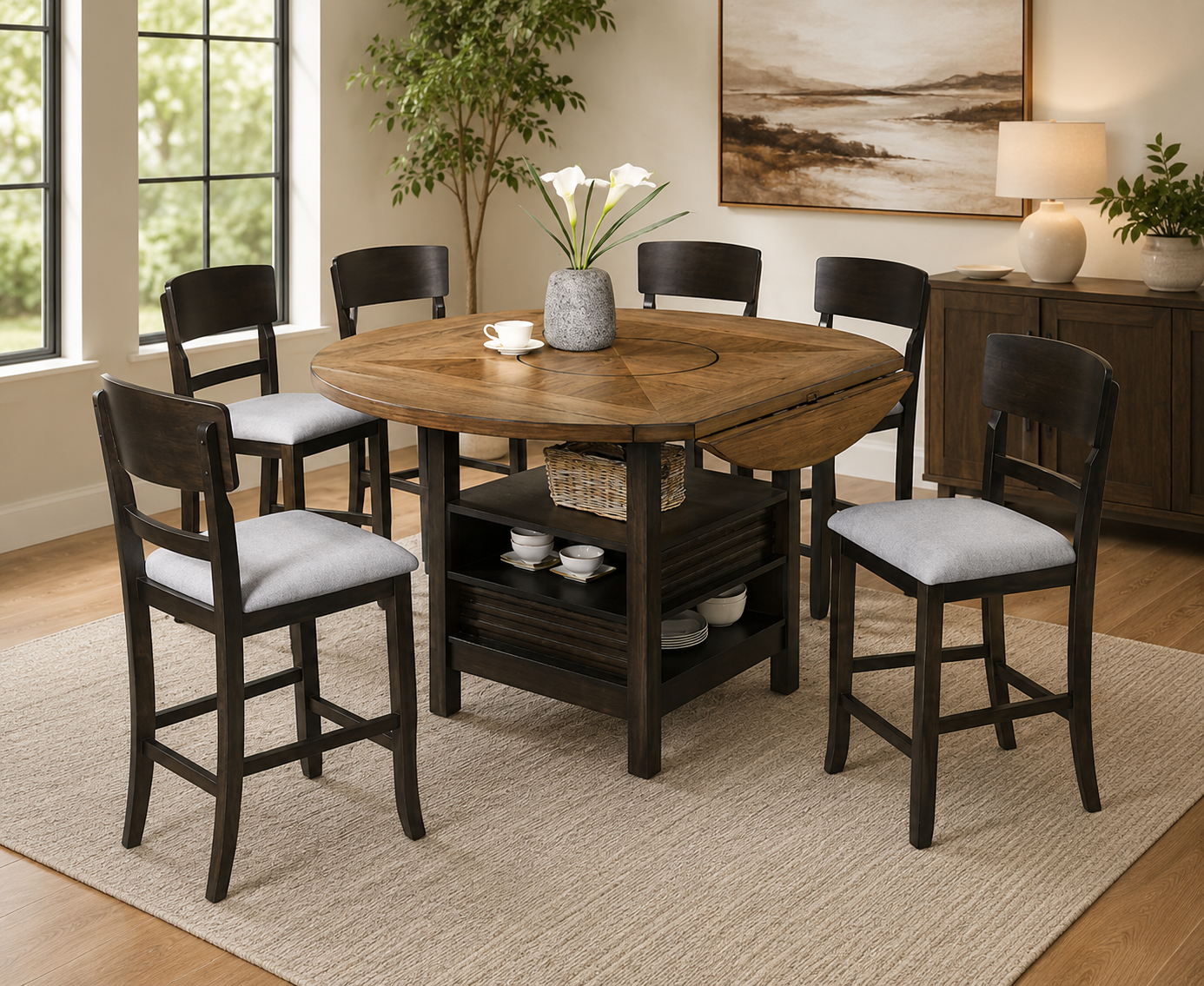 Oakly Counter-Height Dining Set with Storage & Lazy Susan