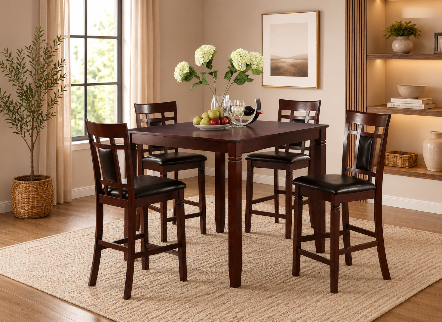 Dark Walnut 4-Chair Counter Height Dining Set